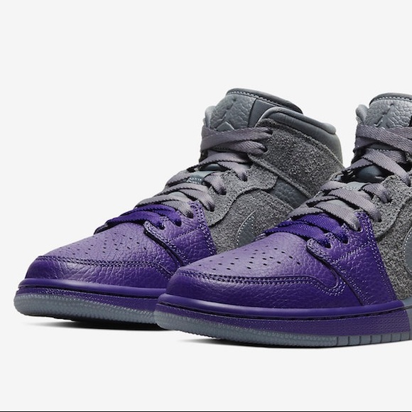 Women Nike Jordan 1 Sneaker Cool Grey Suede Dipped Purple Leather SZ 8.5 CW9857 - Picture 1 of 11